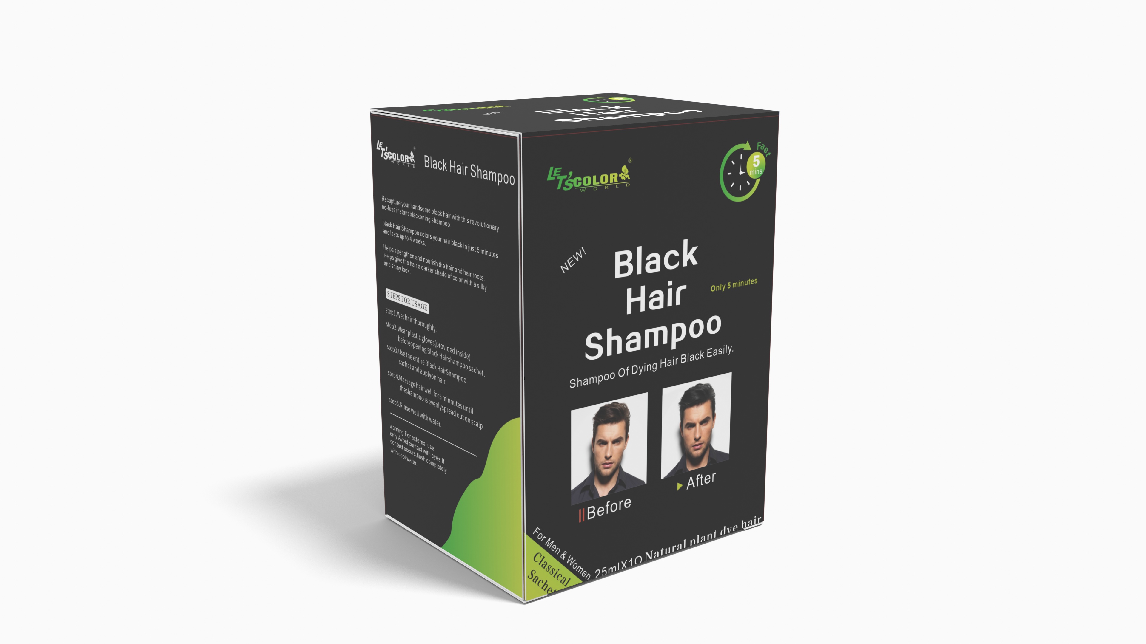 Shampoo de cor de cabelo preto seguro para cobrir cabelos grisalhos