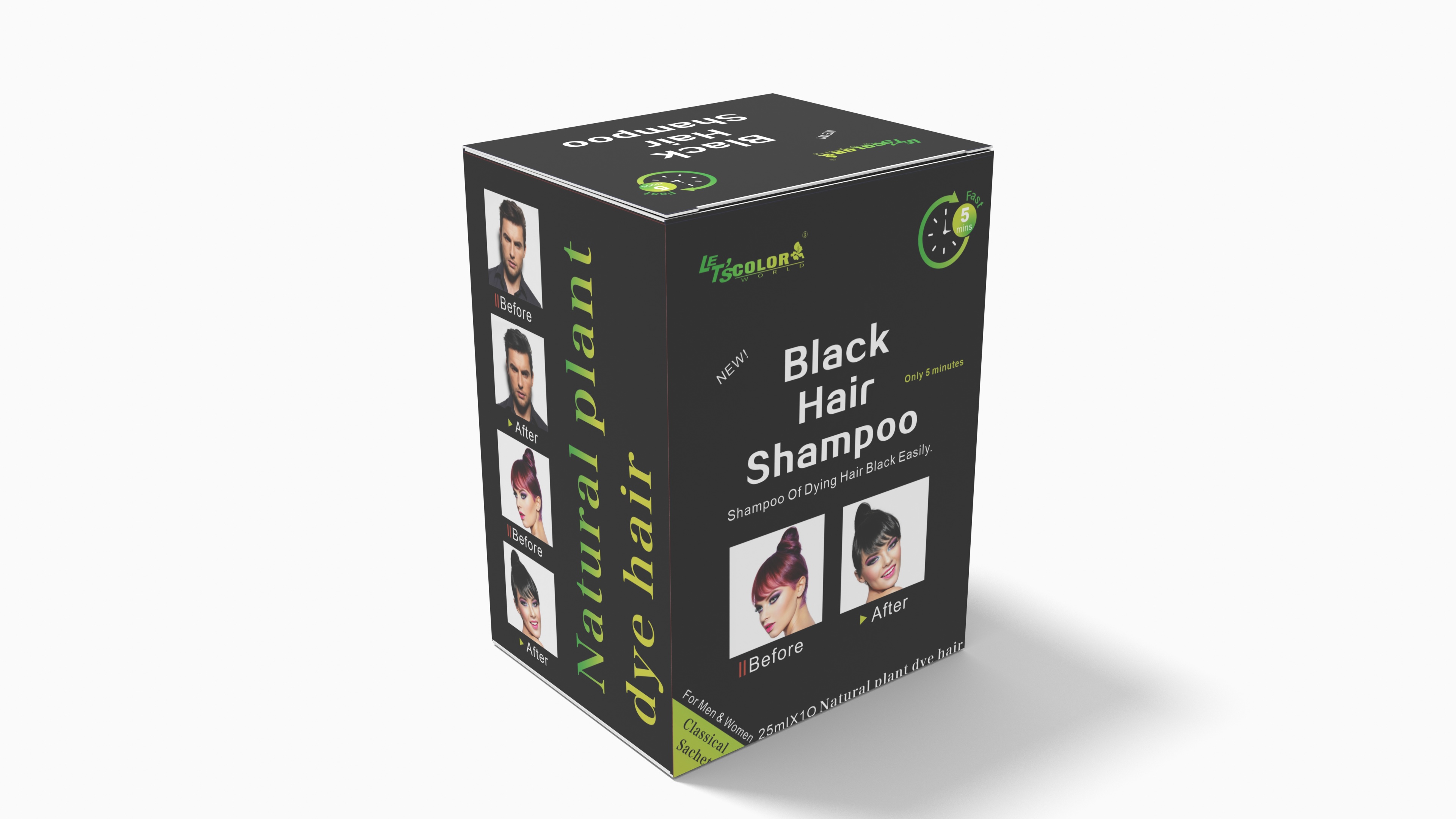 Shampoo de cor de cabelo masculino natural preto realçador